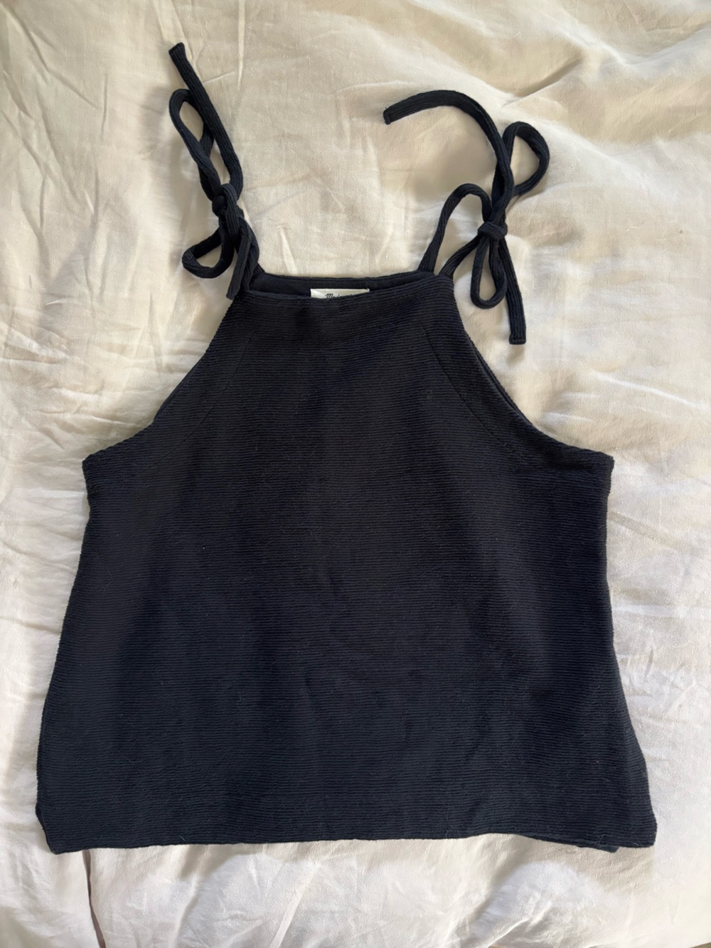Madewell Black Ottoman Jacquard sleeveless tie- shoulder tank top. Size large